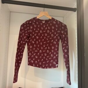 Elegant Burgundy Long Sleeve Top with Cherry Detail
